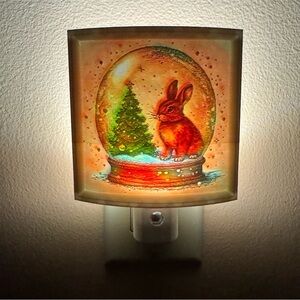 Festive Holiday Night Light with Rabbit and Tree